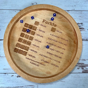 Houten Farkle Dobbelspel Tray met Gegraveerde Score Tabel en 6 Dobbelstenen voor Gezellige Spelavonden 0